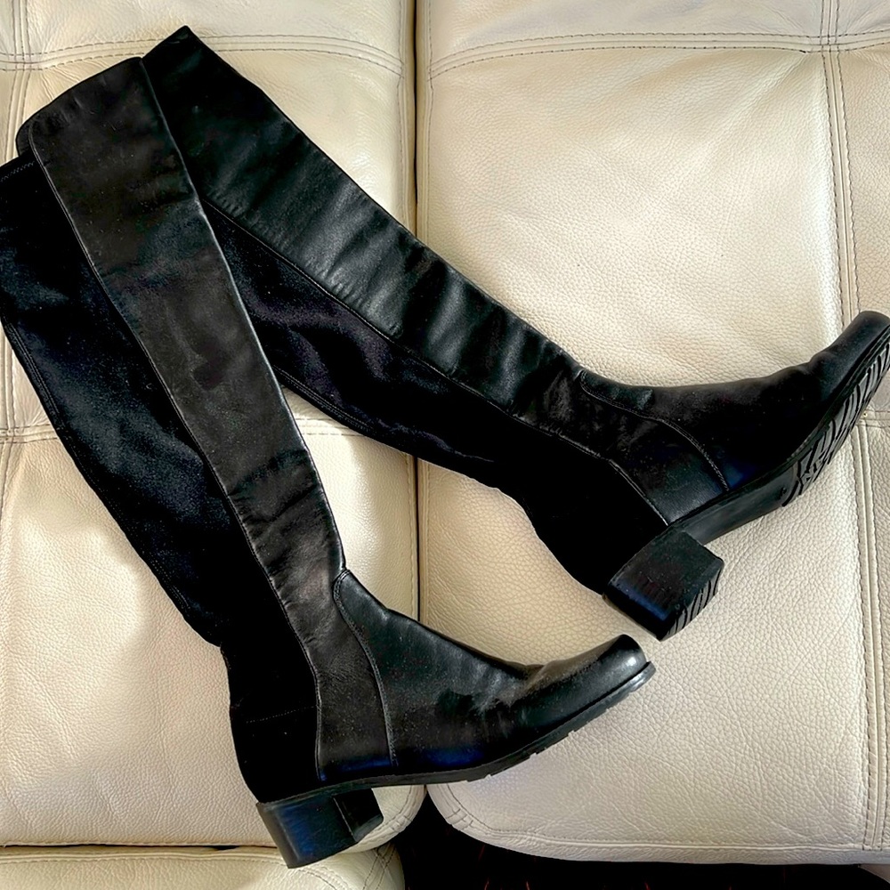 Stuart WEITZMAN black leather boots over the knee 50/50 size 7 like new wo box